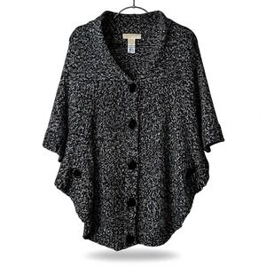 Michael Michael Kors Sweater Womens Medium Gray Marled Button Front Poncho Cape